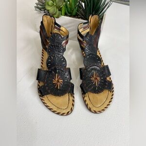 PIKOLINOS Black and Brown Sandals with Intricate Cut-Out Design, Size 39 (8.5-9)